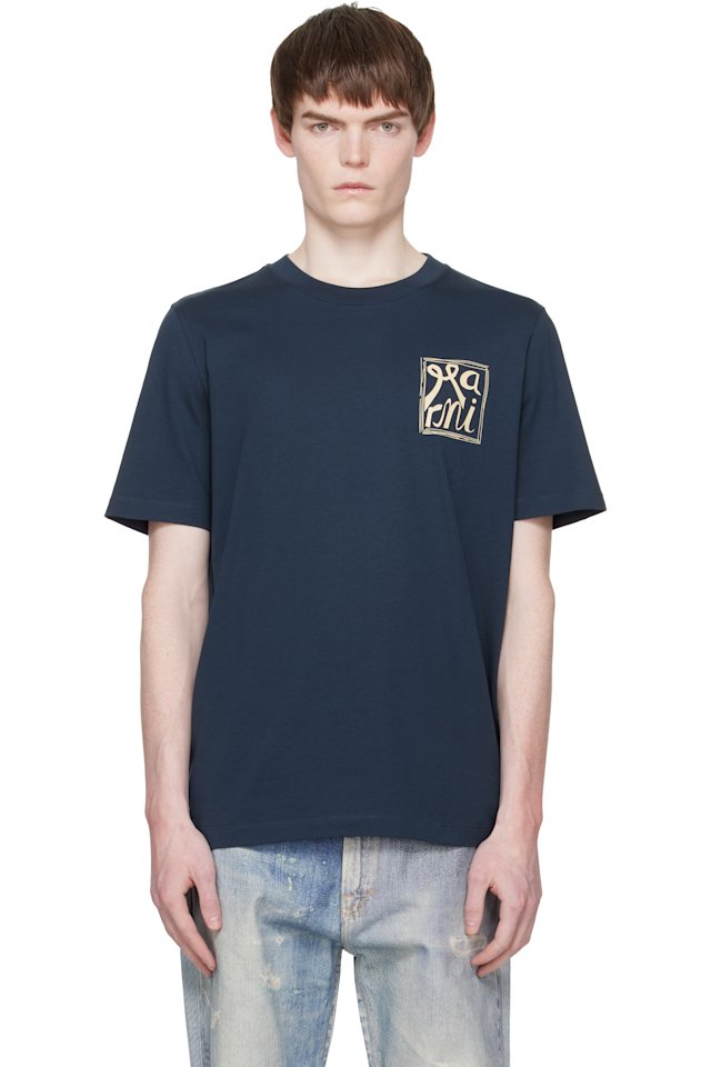 Marni — Navy Cotton 'Marni Frame Logo Print' T-shirt
