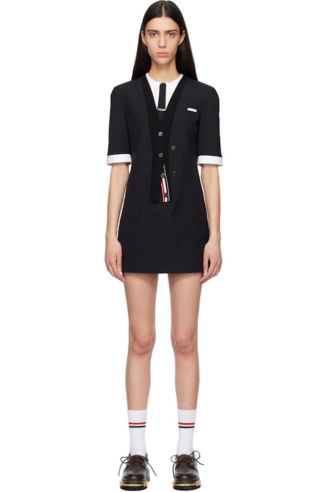 Thom Browne — Black Trompe L'Oeil Patch Pocket Minidress