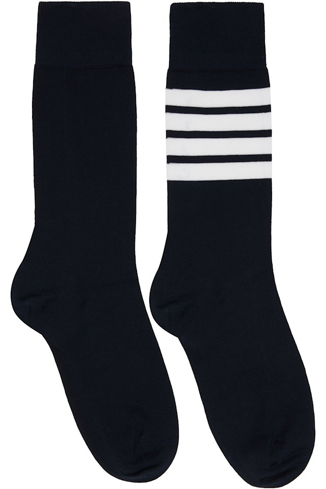 Thom Browne — Navy Cotton 4-Bar Mid Calf Socks