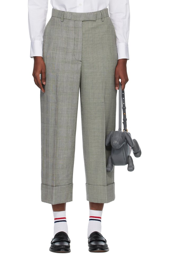 Thom Browne — Black & White High Waisted Straight Leg Trousers