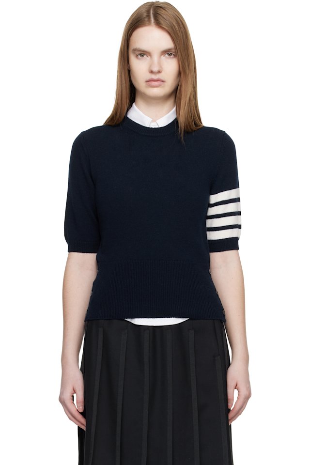 Thom Browne — Navy Jersey Intarsia Classic Fit 4-Bar T-shirt