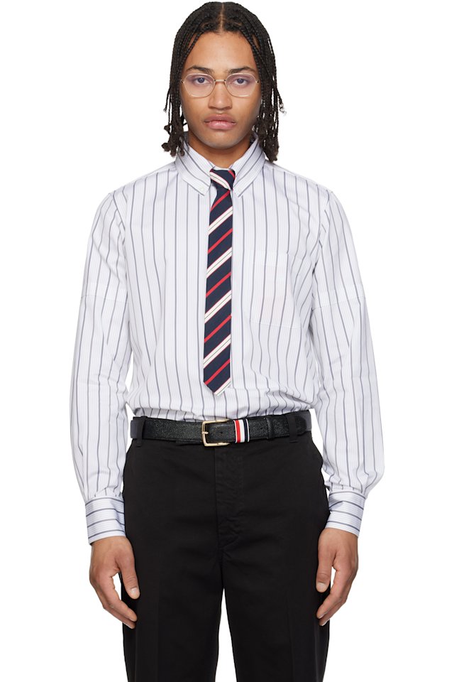 Thom Browne — Gray & White Straight Fit Pop Over Self Armband Shirt