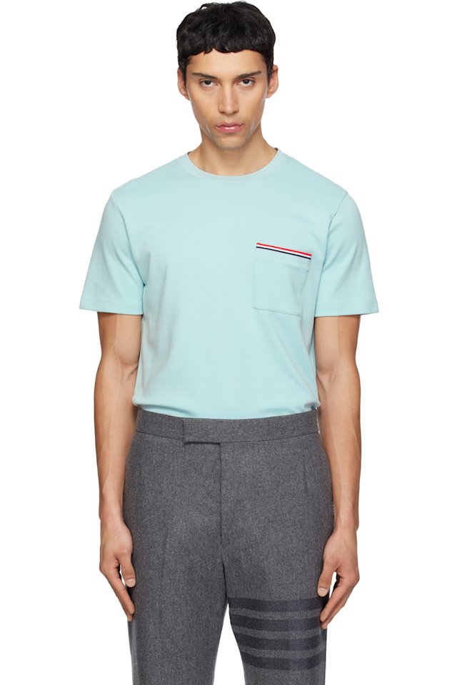 Thom Browne — Blue Milano Cotton Oversized Pocket T-shirt