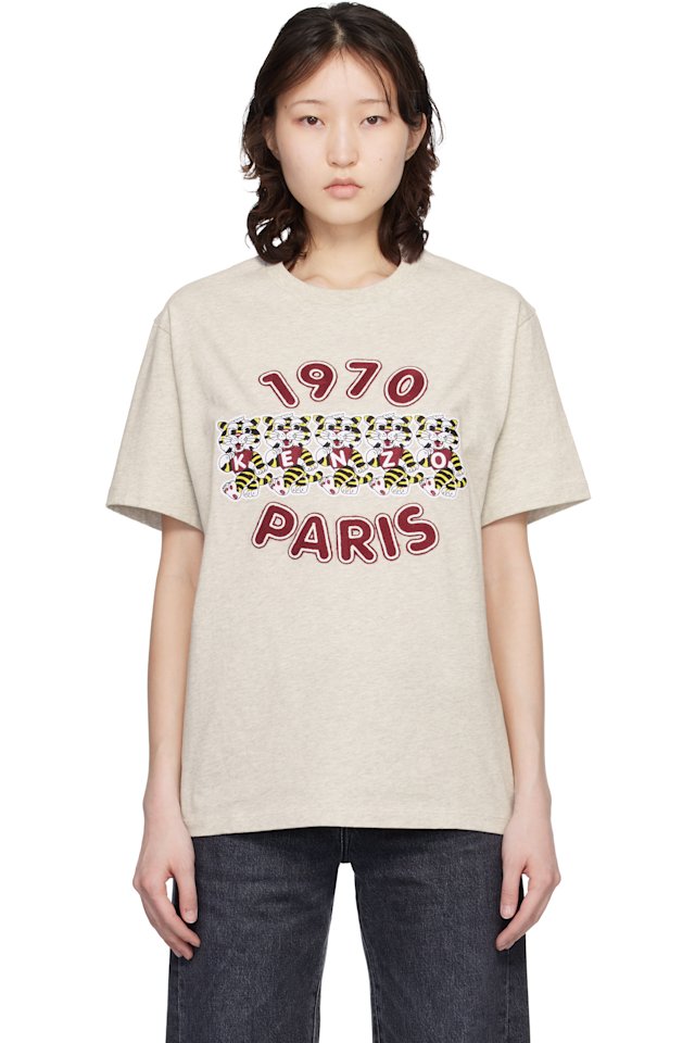 Kenzo — Gray Kenzo Paris 'KENZO Wild Tiger' Embroidered Loose T-shirt