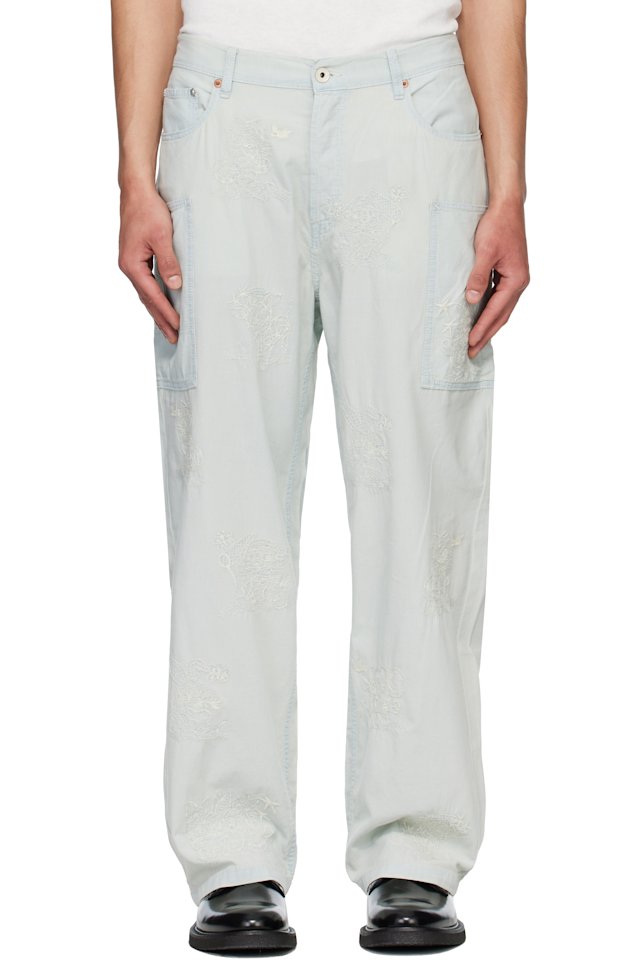 Kenzo — Blue Kenzo Paris 'KENZO Cartoon' Embroidered Cargo Pants
