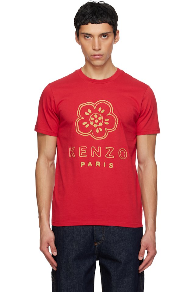 Kenzo — Red Kenzo Paris 'Boke Flower' Embroidered T-shirt
