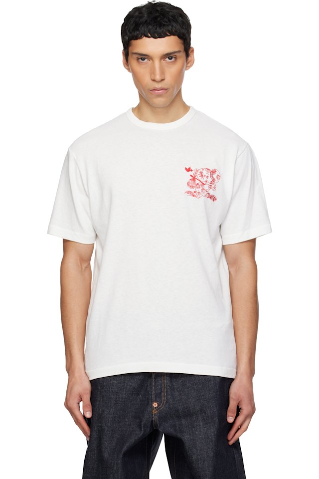 Kenzo — White Kenzo Paris 'KENZO Cartoon' Embroidered Outlined T-shirt