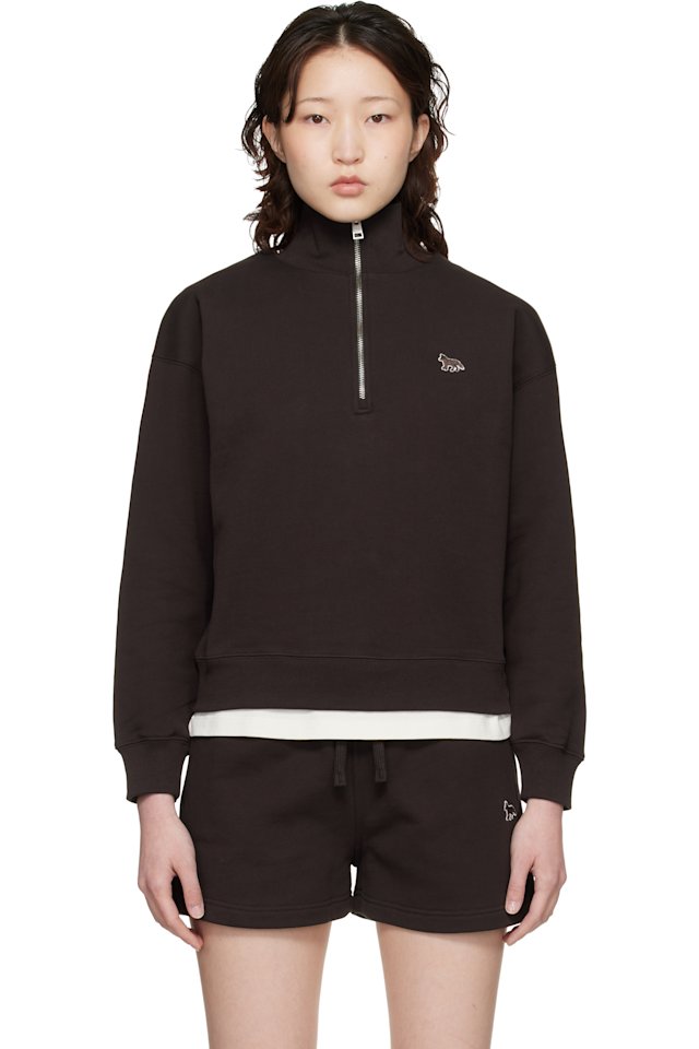 Maison Kitsuné — Brown Baby Fox Half Zip Sweatshirt
