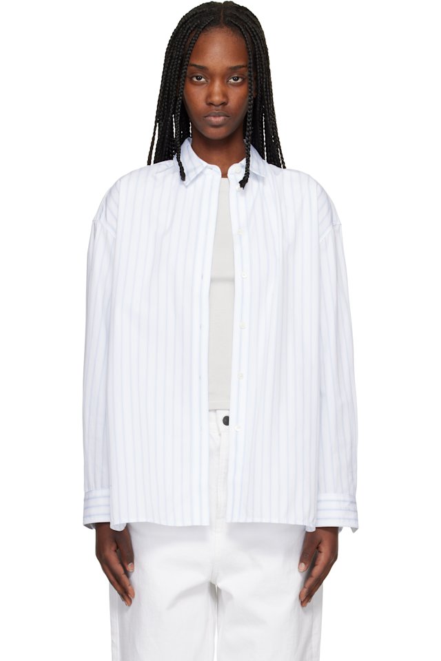 Maison Kitsuné — White & Blue Striped Boyfriend Shirt