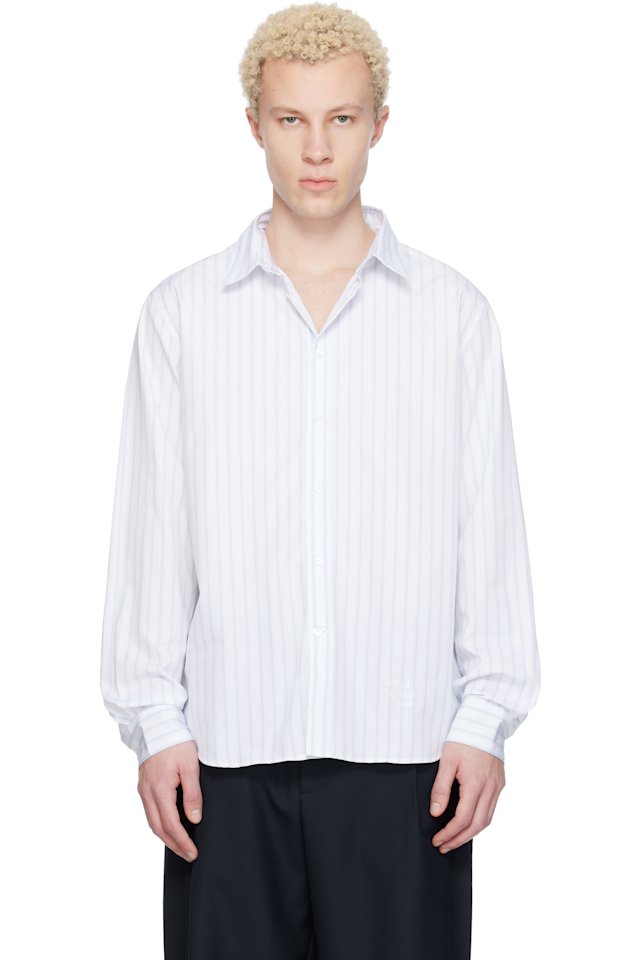 Maison Kitsuné — White & Blue Striped Casual Shirt