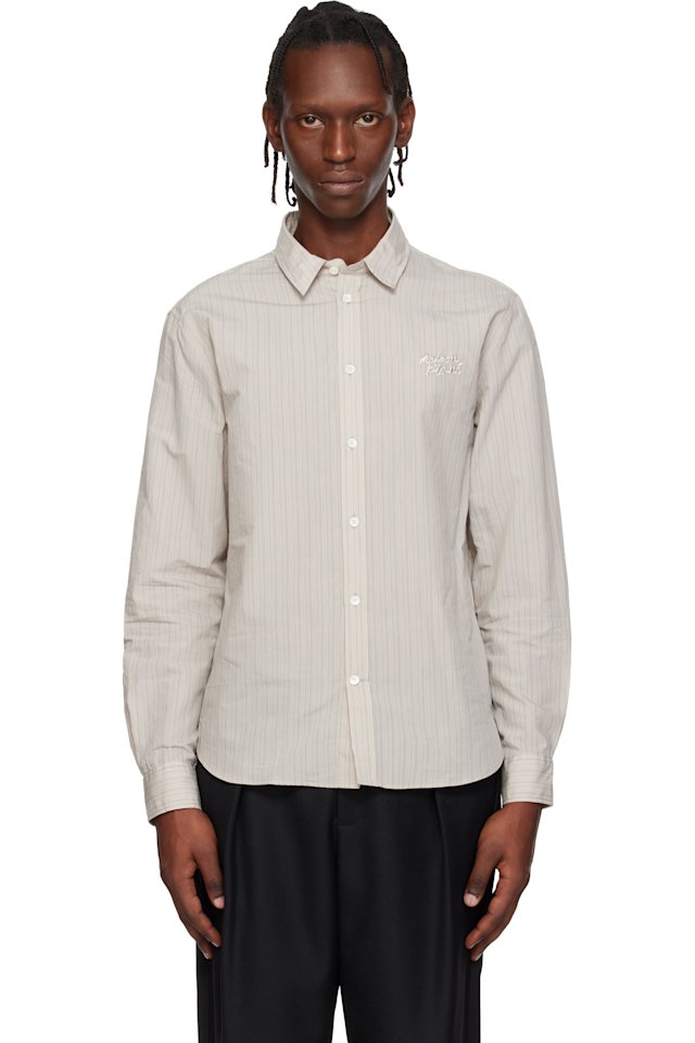 Maison Kitsuné — Beige 'Maison Kitsuné' Handwriting Casual Shirt
