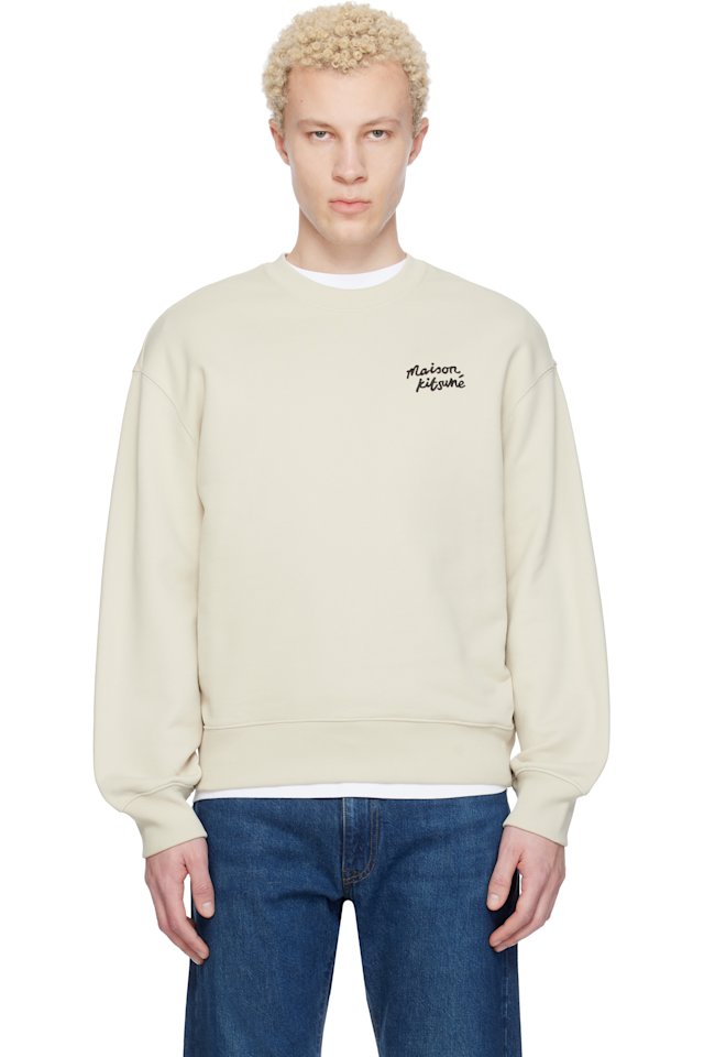 Maison Kitsuné — Beige 'Maison Kitsuné' Handwriting Comfort Sweatshirt