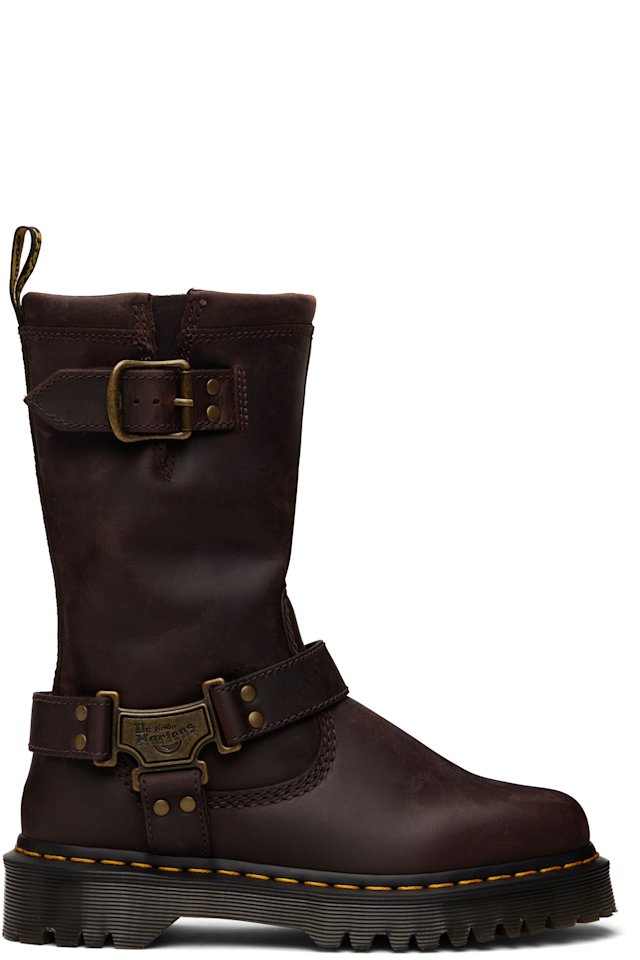 Dr. Martens — Brown Anistone Hi Leather Biker Boots