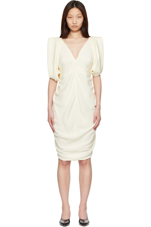 Versace — Off-White Cocktail Crepe Midi Dress