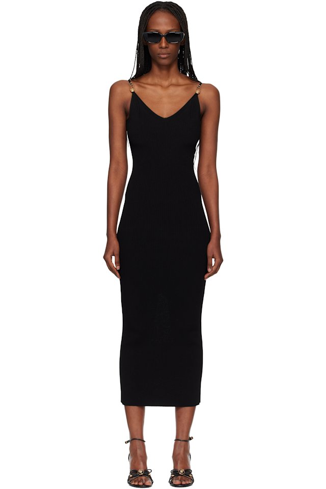 Versace — Black Viscose Knit Midi Dress