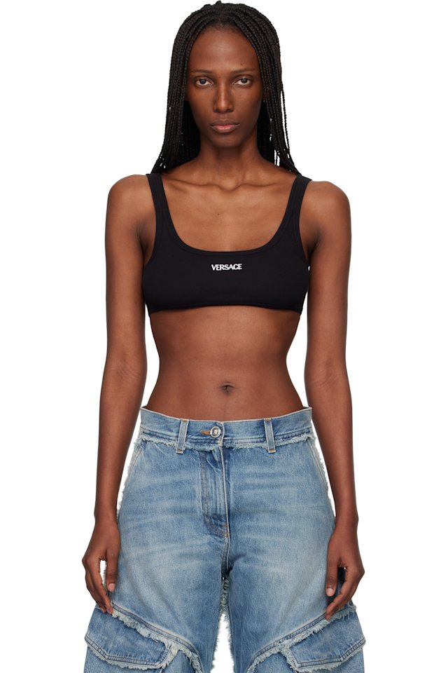 Versace — Black Ribbed Cotton Top