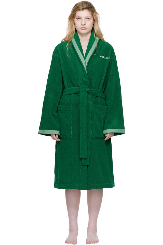 Versace — Green Cotton-Terry Jacquard Bathrobe
