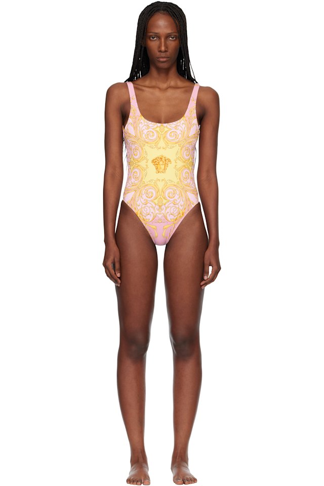 Versace — Yellow & Pink Printed One-Piece Swimsuit