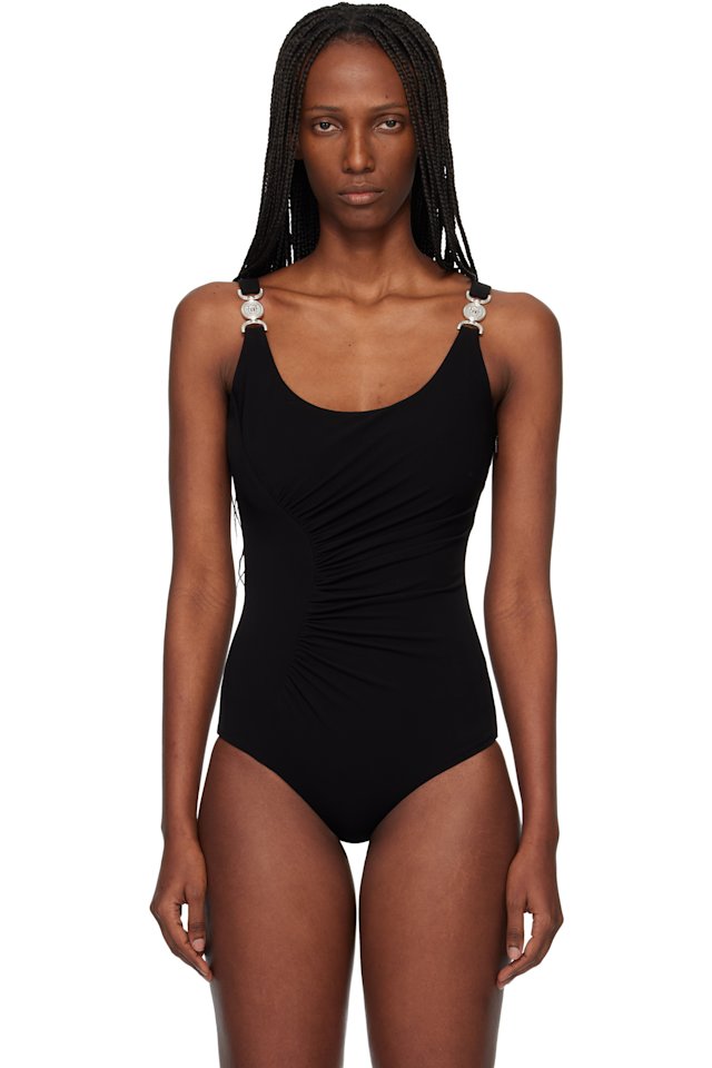 Versace — Black Stretch Crêpe Jersey Draped Bodysuit
