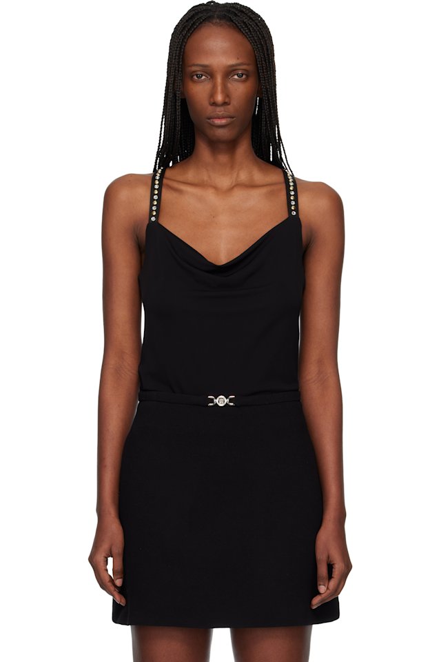 Versace — Black Stretch Crêpe Jersey Gathered Top