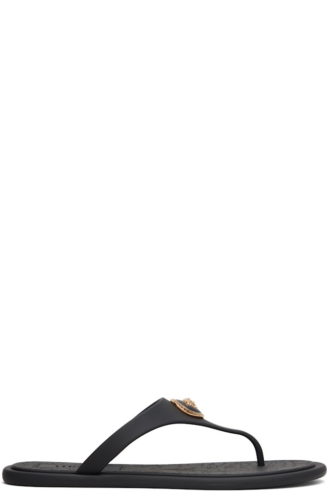 Versace — Black Alia Rubber Flat Sandals