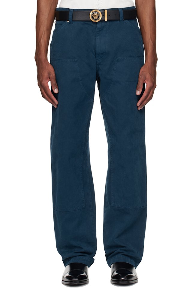 Versace — Navy Overdyed Canvas Carpenter Trousers