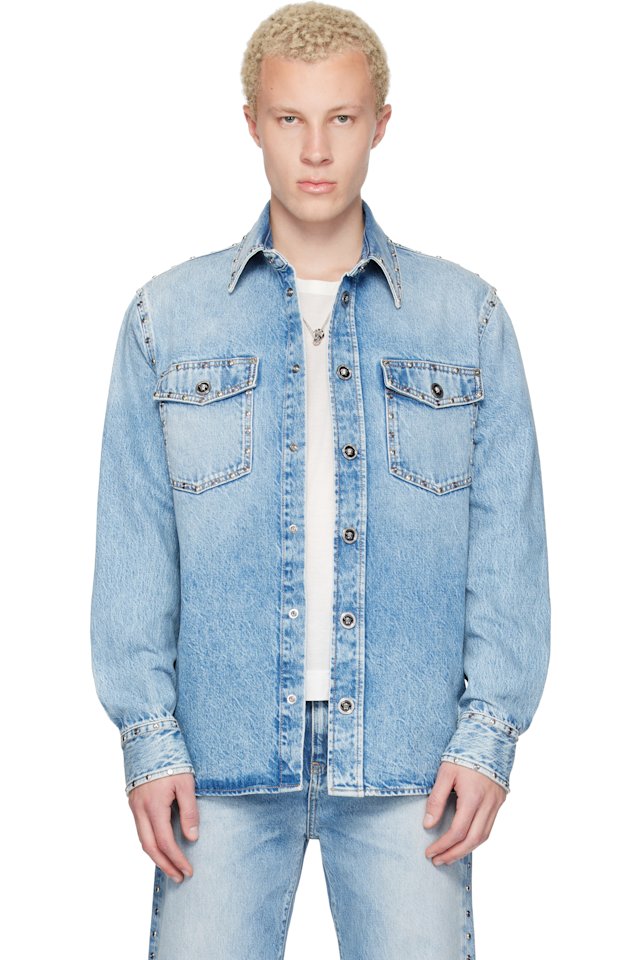 Versace — Blue Studded Denim Shirt