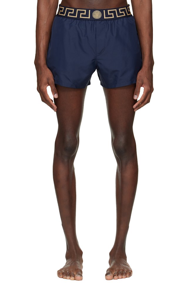Versace — Navy Greca Swim Shorts