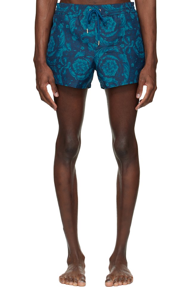 Versace — Navy Baroque Swim Shorts