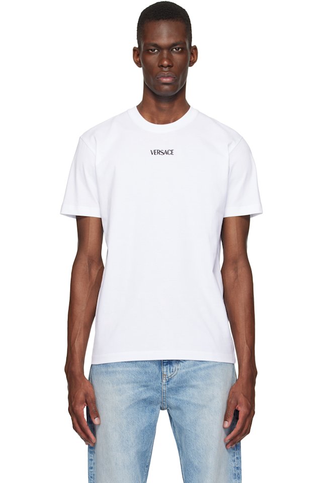 Versace — White Embroidered Cotton-Jersey Slim T-shirt
