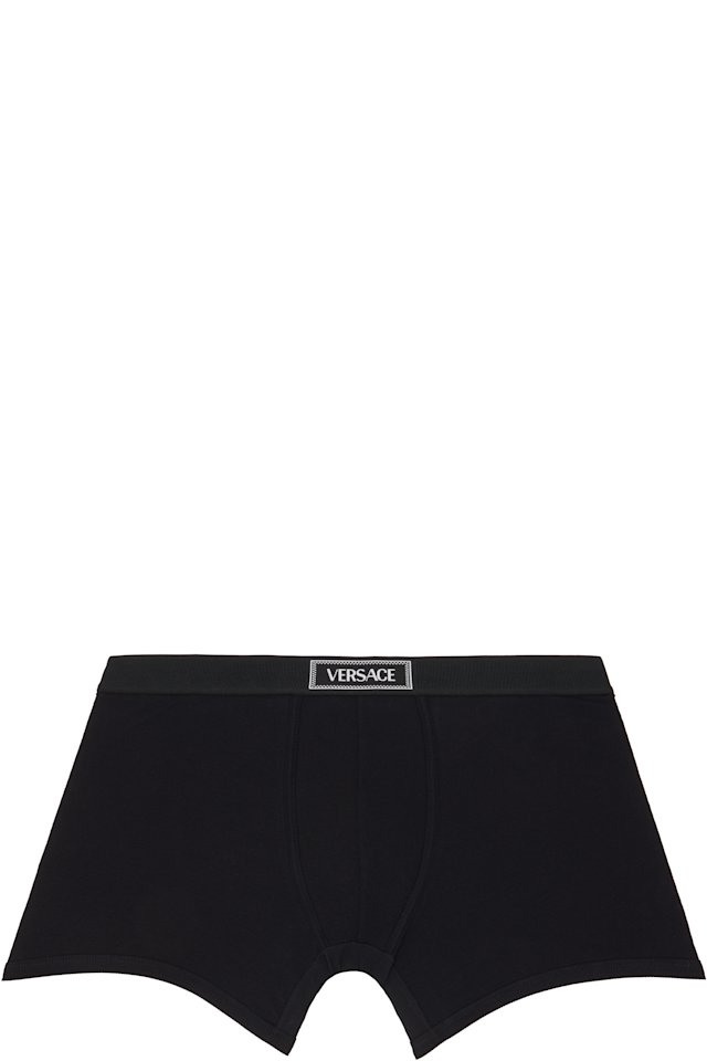 Versace — Black Cotton Ribbed Long Boxer Briefs