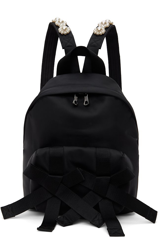 Simone Rocha — Black Beaded Utility Bow Backpack