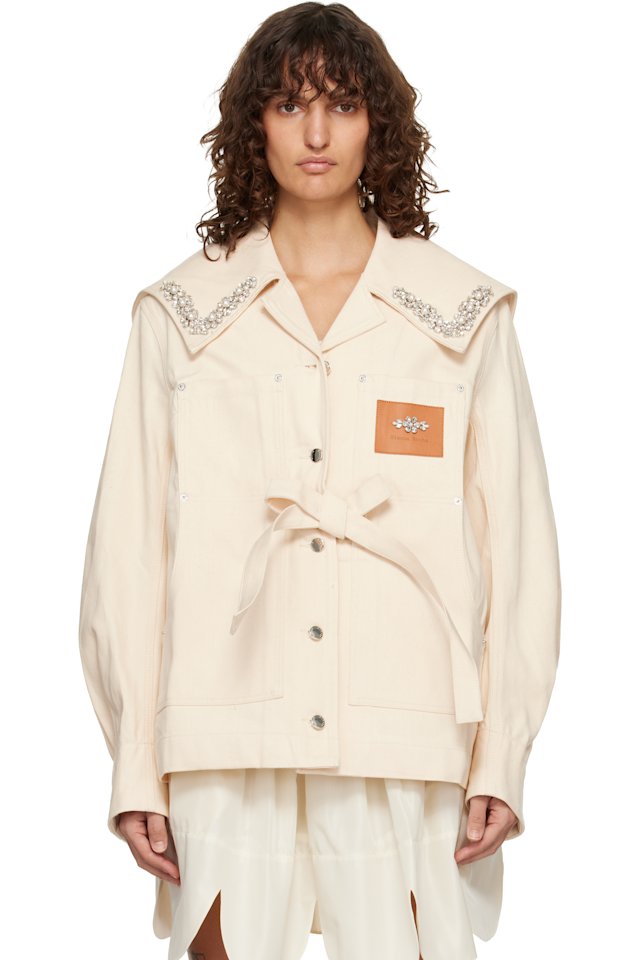 Simone Rocha — Off-White Sailor Collar Workwear Bow Denim Jacket