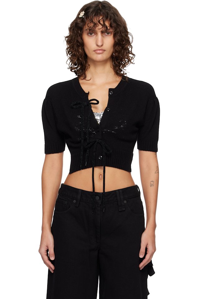 Simone Rocha — Black Cropped Cashmere Cardigan