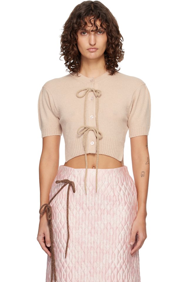 Simone Rocha — Beige Cropped Cashmere Cardigan