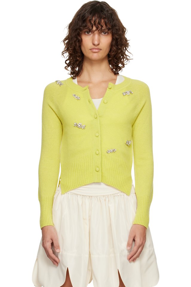 Simone Rocha — Green Turbo Embellished Relaxed Cashmere Cardigan