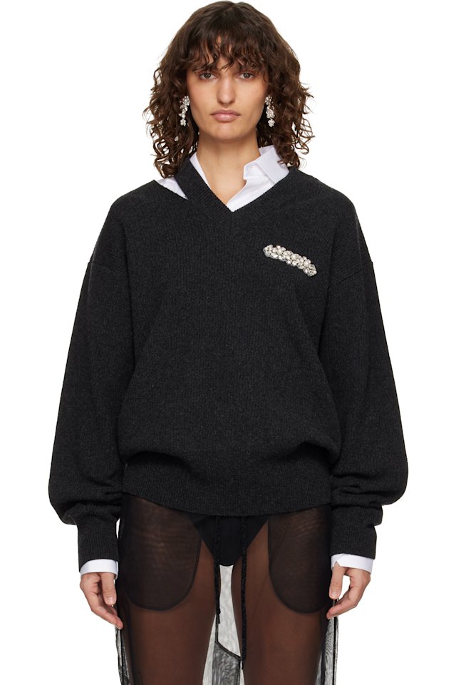 Simone Rocha — Gray Merino Seam Bite Sweater