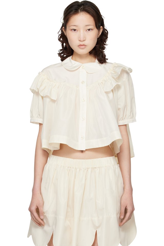 Simone Rocha — Off-White Cropped Puff Sleeve Ruffle Frill Shirt