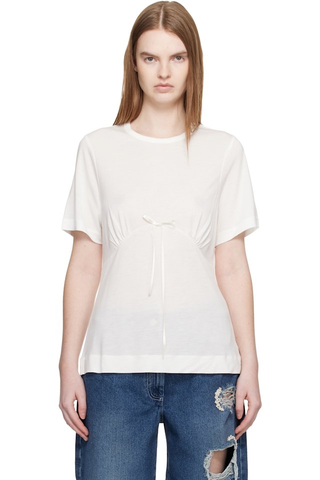 Simone Rocha — White Gathered Bust Bow T-shirt