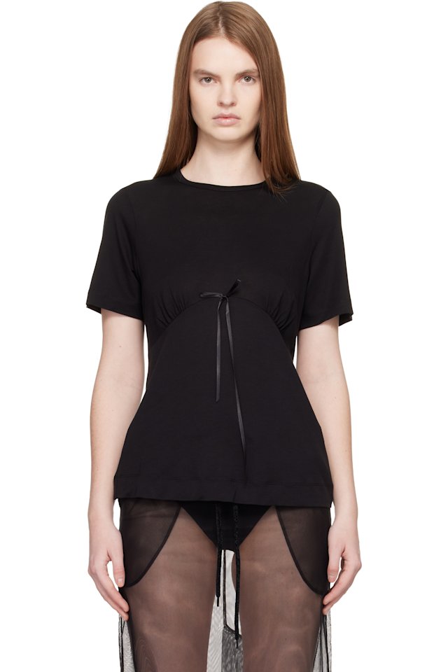 Simone Rocha — Black Gathered Bust Bow T-shirt