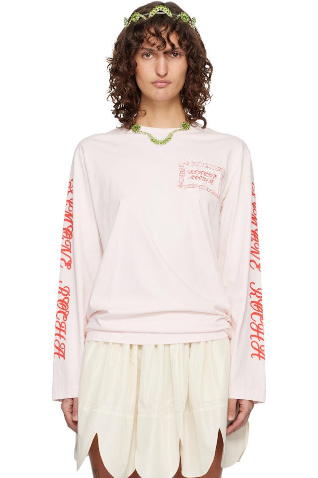 Simone Rocha — Pink Pillowcase Logo Print Long Sleeve T-shirt