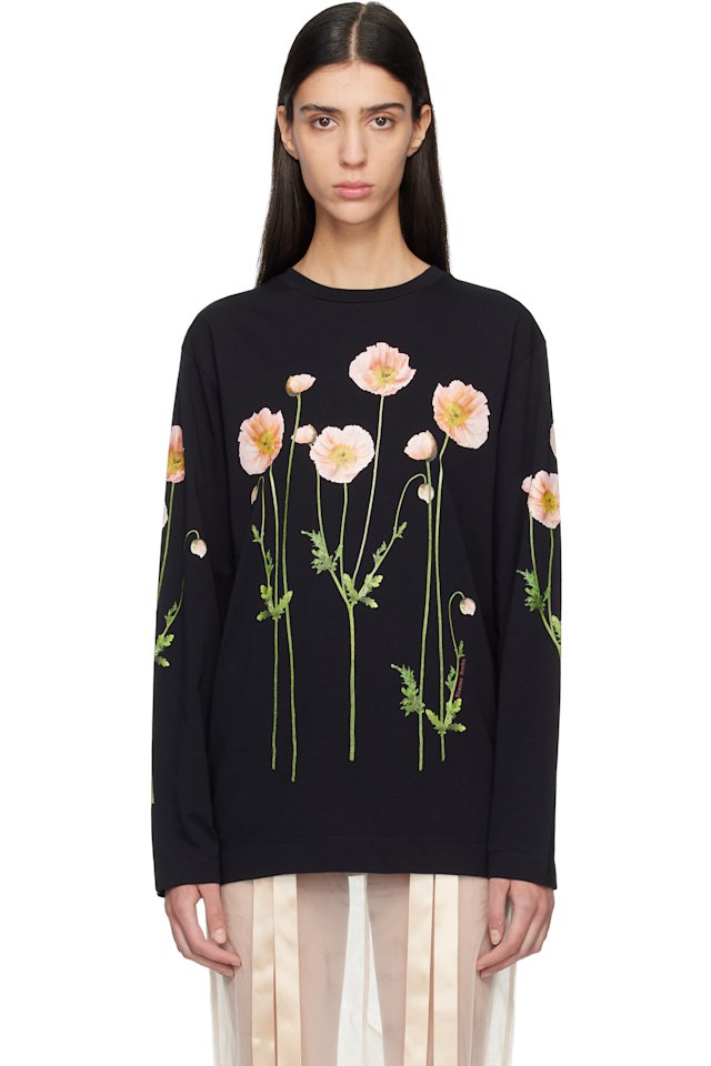 Simone Rocha — Black Poppy Field Print Long Sleeve T-shirt