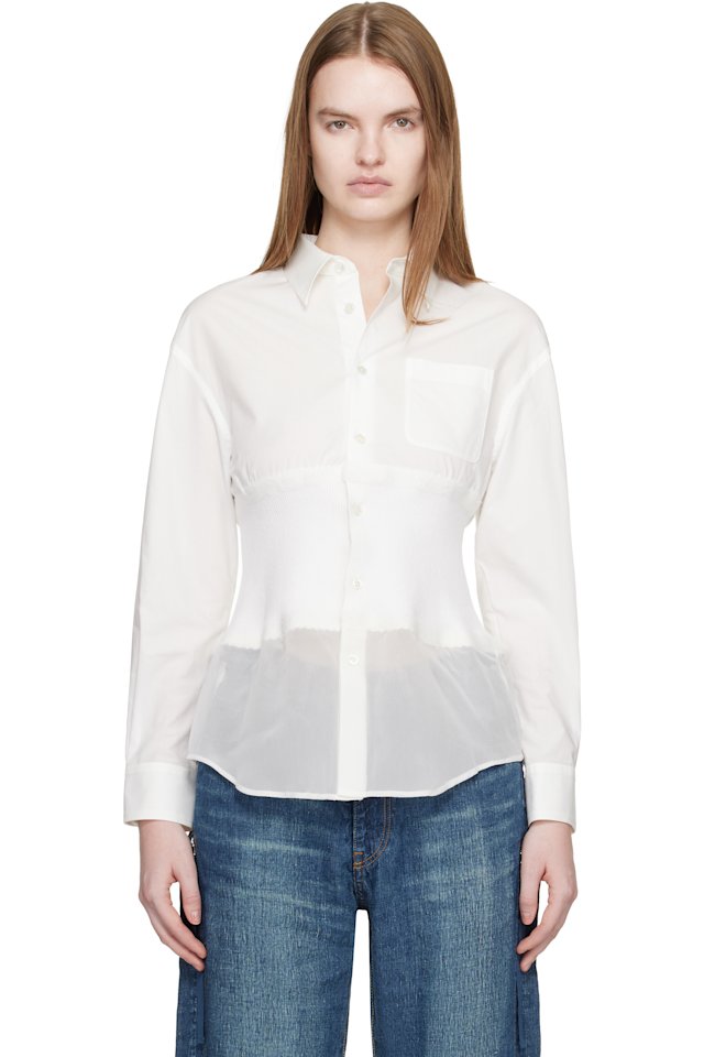 UNDERCOVER — White Knit Paneled Shirt