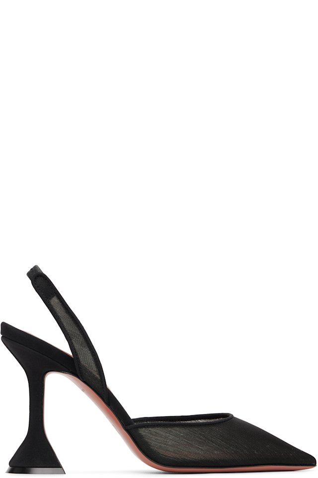 Amina Muaddi — Black Holli Mesh Sling 95 Heels