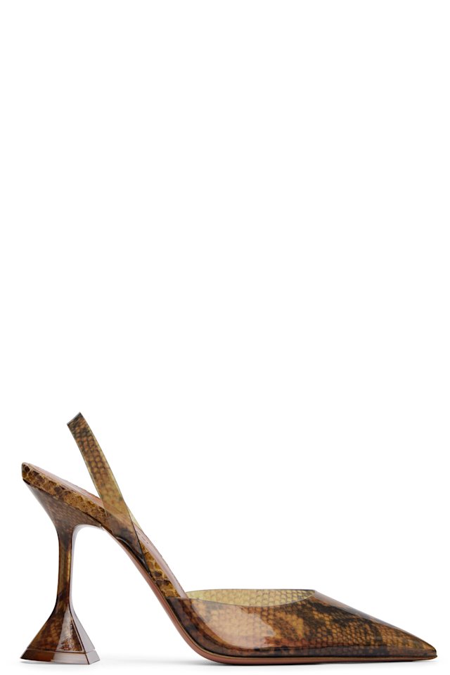 Amina Muaddi — Brown Holli Glass Sling 95 Heels