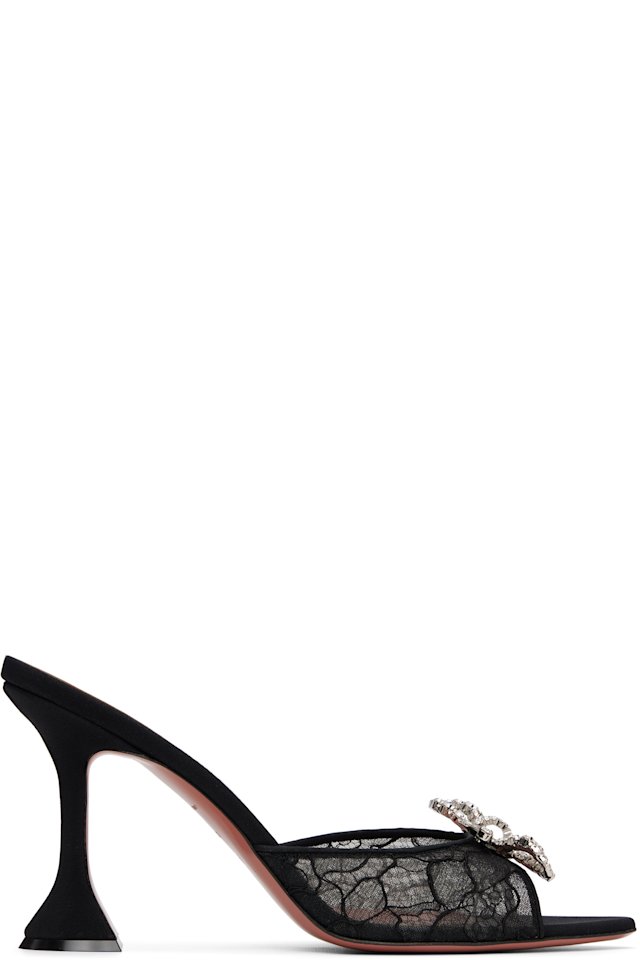 Amina Muaddi — Black Rosie Lace Slipper 95 Heeled Sandals