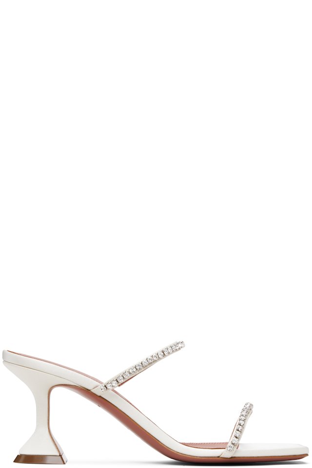 Amina Muaddi — White Gilda Slipper 70 Heeled Sandals