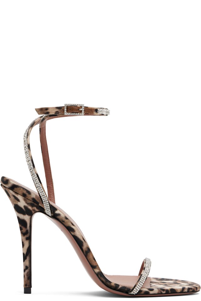 Amina Muaddi — Brown Diamante 105 Heeled Sandals