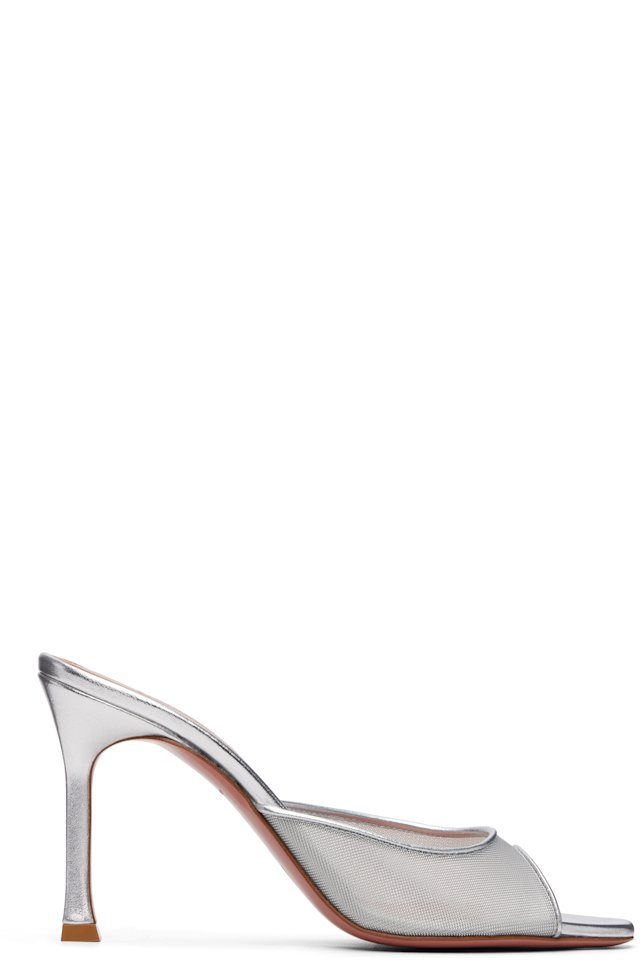 Amina Muaddi — Silver Alexa Slipper 95 Heeled Sandals