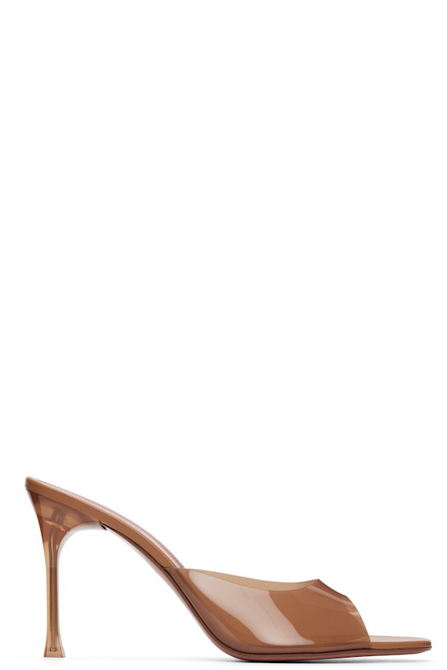 Amina Muaddi — Brown Alexa Glass Slipper 95 Heeled Sandals